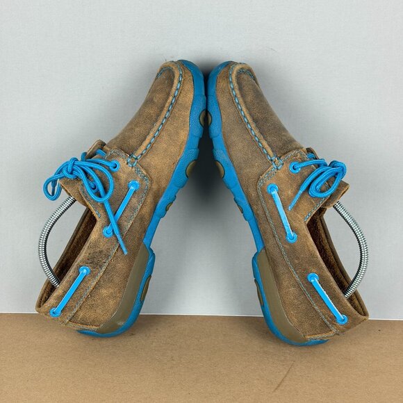 Twisted X Leather Driving Moc Lace Up Loafers Womens 8 Brown Blue Low Top - Picture 6 of 10